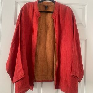 Eileen Fisher 100% Linen Red Open-Front Kimono Jacket. Women’s 2X.